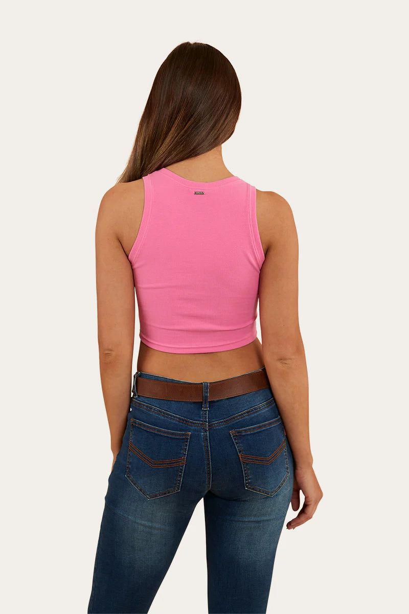 Paige Womens Cropped 2x2 Rib Tank- Pink
