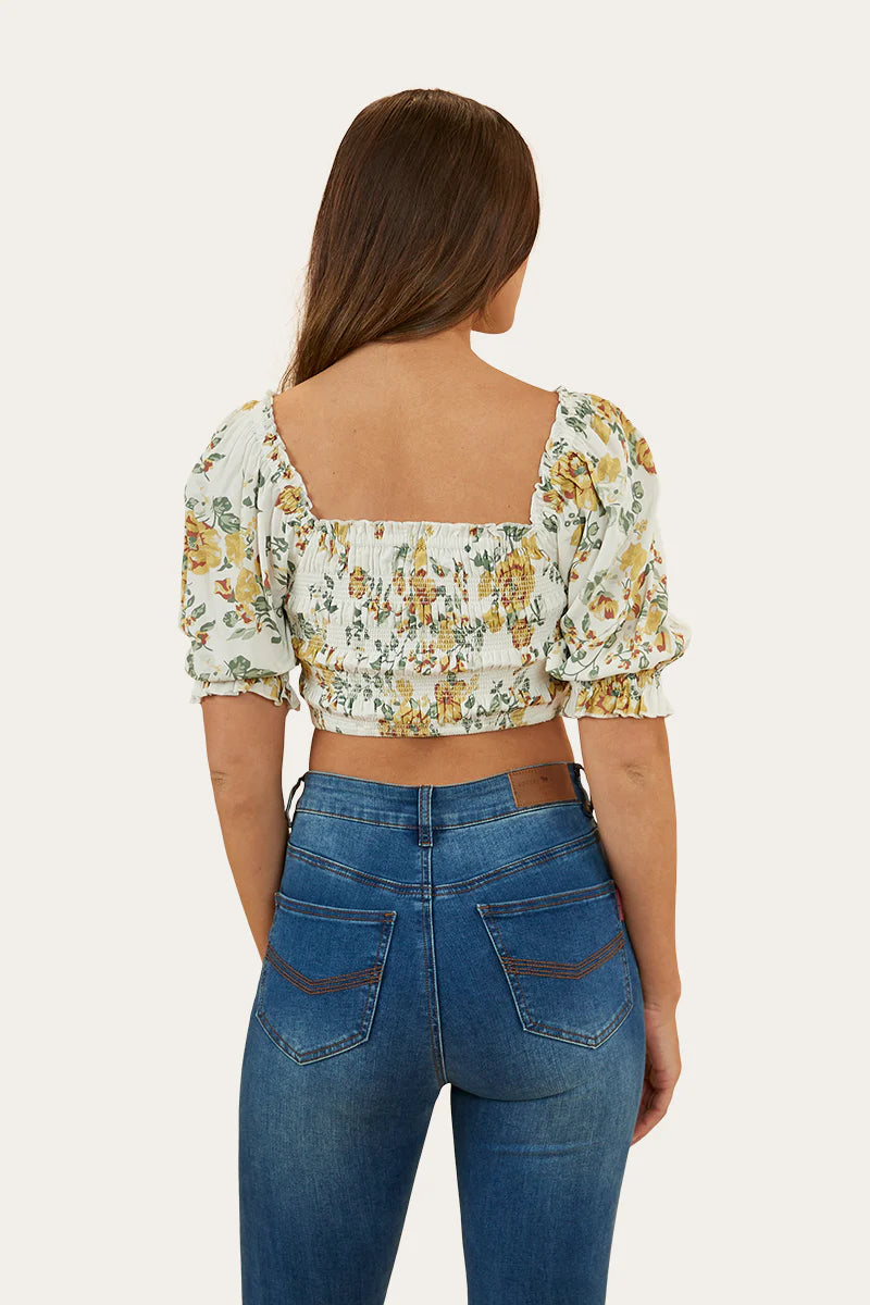 Rosabel Womens Shirred Top - White/Yellow