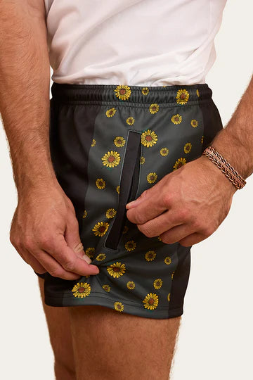 Sunflowers Footy Short - Black/Multi