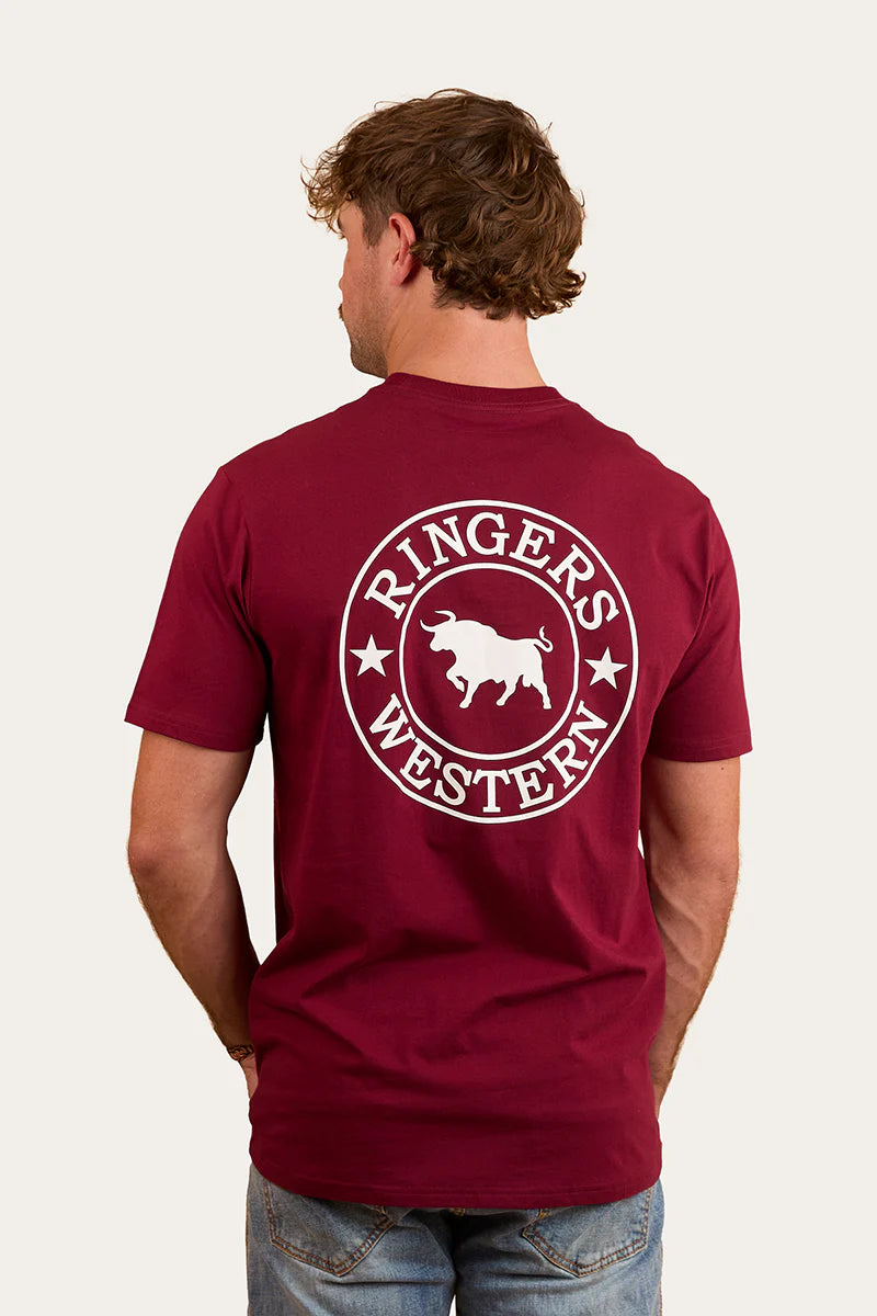 Signature Bull Mens Classic Fit T-Shirt   - Burgundy/White