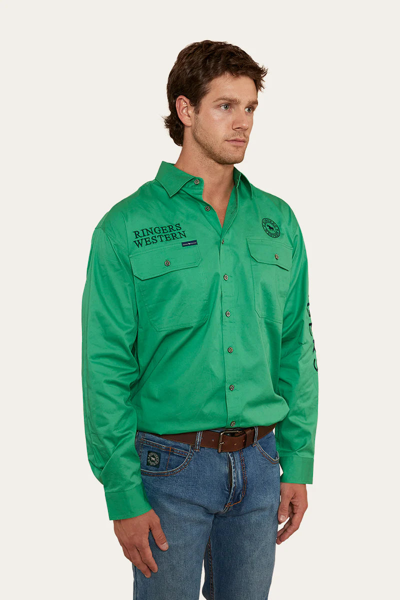 Hawkeye Mens Full Button Work Shirt - Kelly Green/Navy