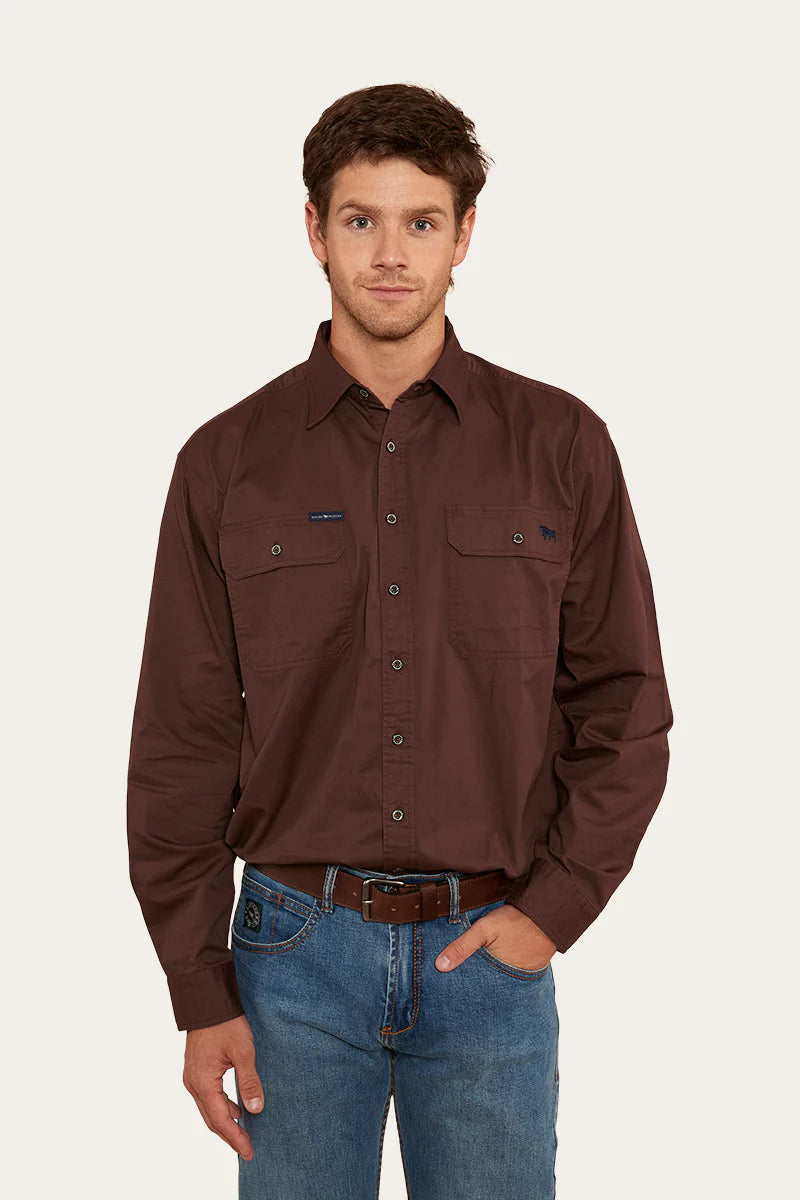 King River Mens Full Button Work Shirt - Chocolate