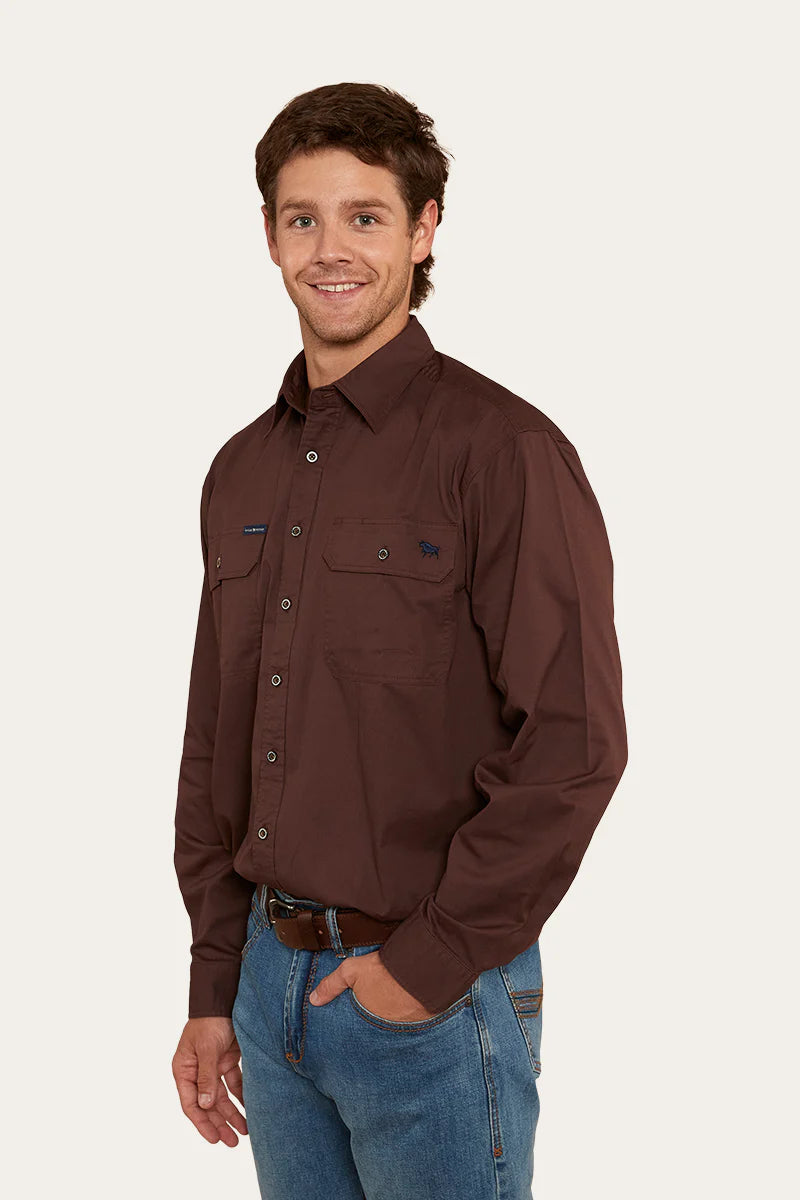 King River Mens Full Button Work Shirt - Chocolate