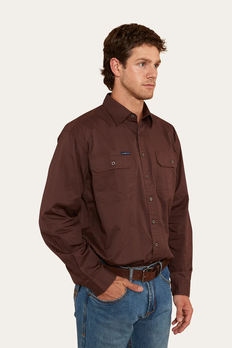 King River Mens Full Button Work Shirt - Chocolate