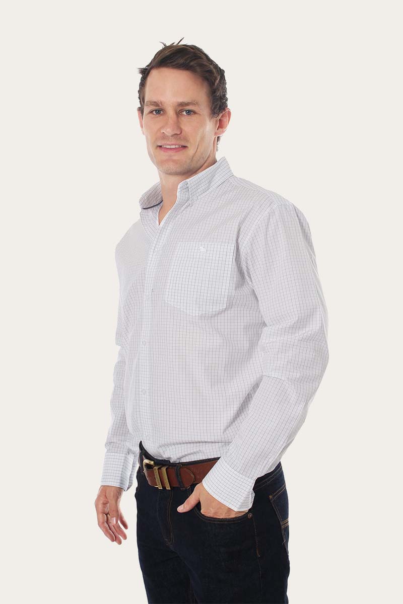 Territory Mens Business Check Dress Shirt - White/Blue