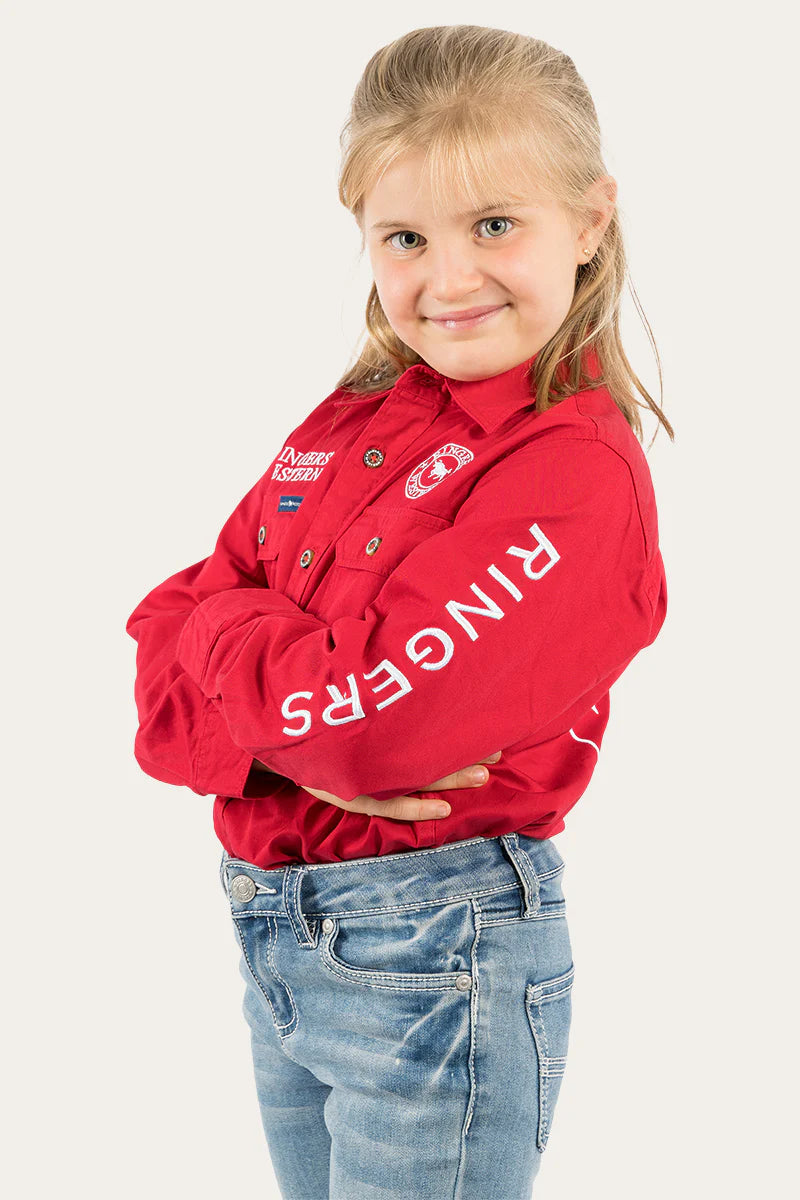 Jackaroo Kids Full Button Work Shirt - Dark Red /White