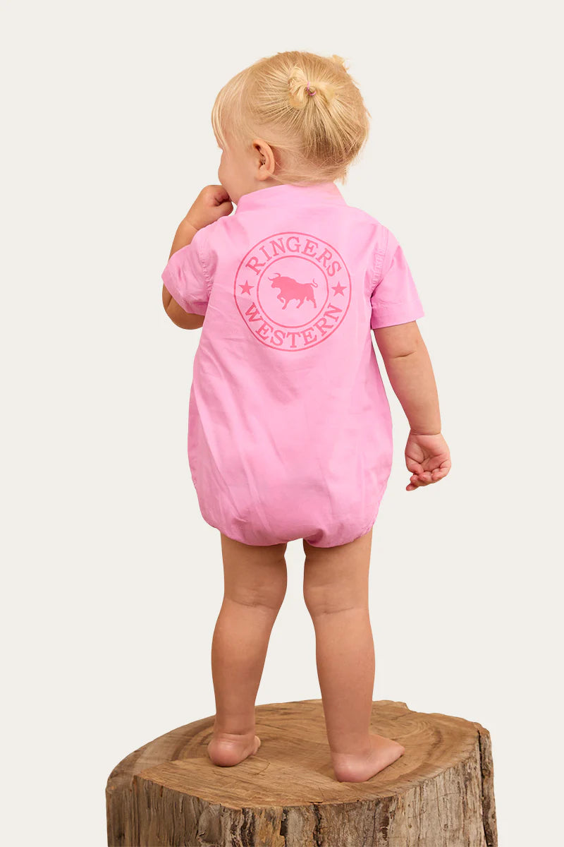 Ringers Western Short Sleeve Work Shirt Romper - Pastel Pink