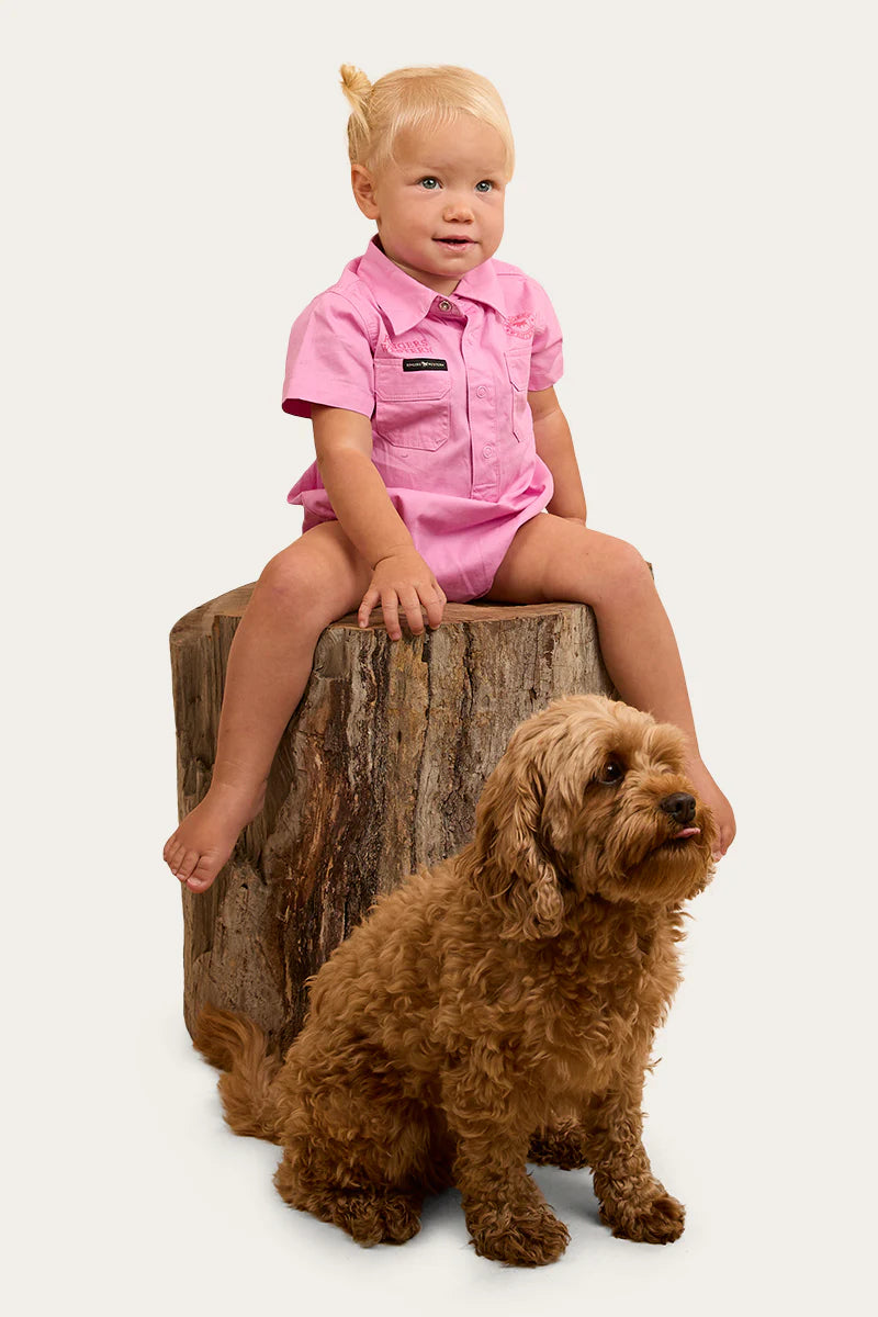 Ringers Western Short Sleeve Work Shirt Romper - Pastel Pink