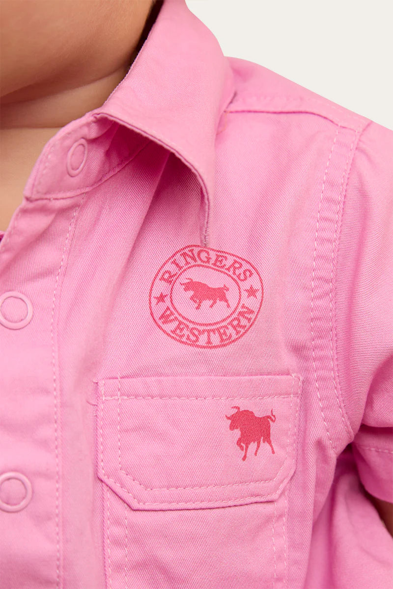 Ringers Babies Western Short Sleeve Work Shirt Romper - Pastel Pink