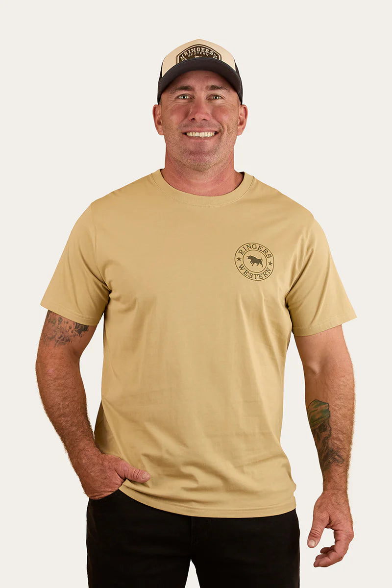 Signature Bull Mens Loose T-Shirt - Pale Olive/ Military Green