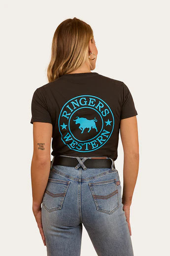 Signature Bull Womens Classic Fit T-Shirt - Charcoal/Aqua
