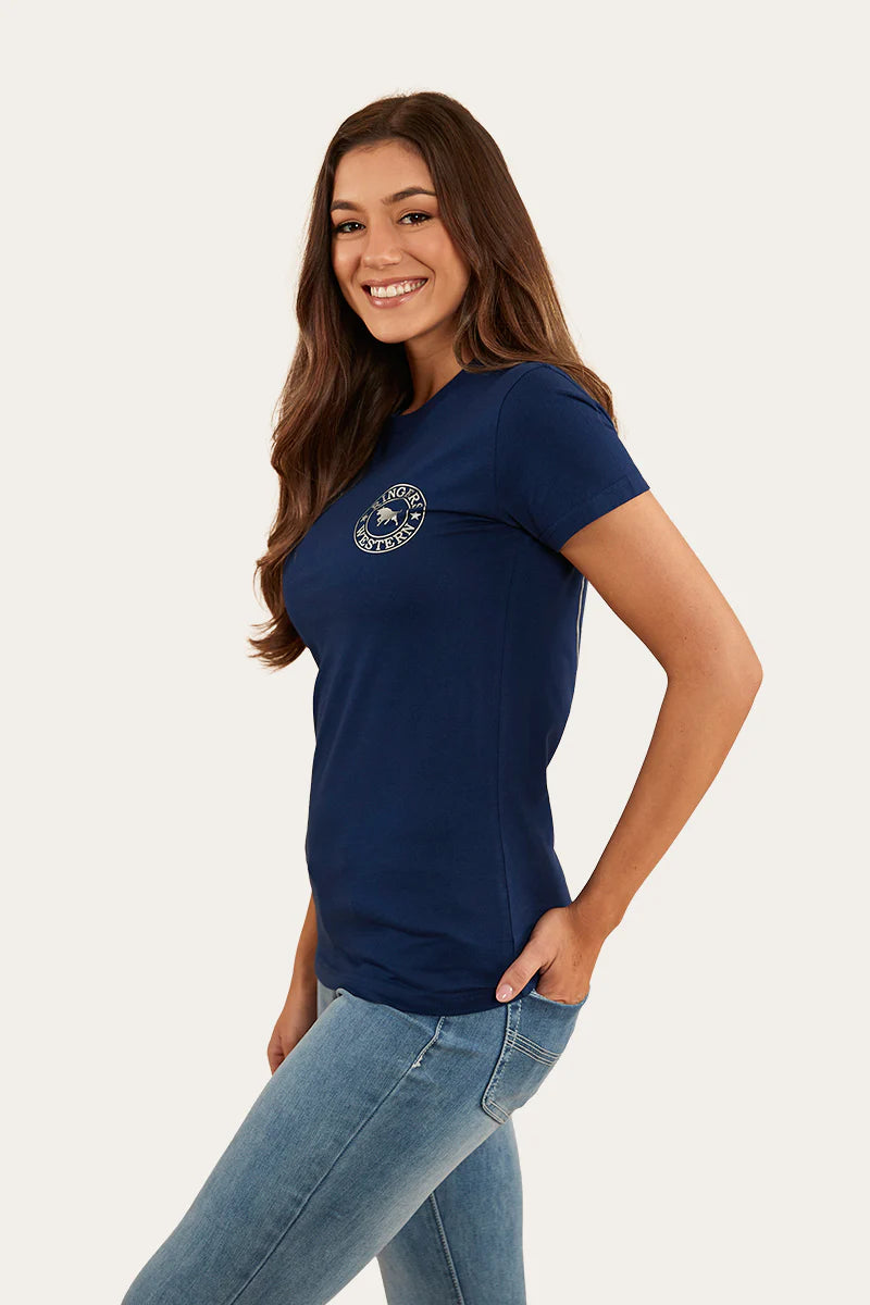 Signature Bull Womens Classic Fit T-Shirt- Navy/Silver