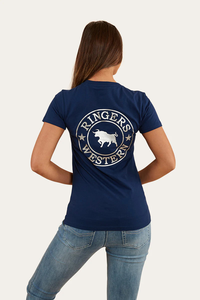 Signature Bull Womens Classic Fit T-Shirt- Navy/Silver