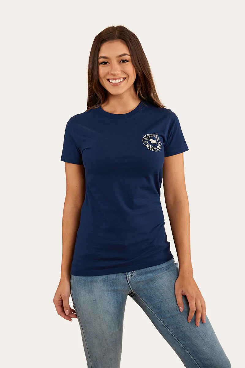 Signature Bull Womens Classic Fit T-Shirt- Navy/Silver