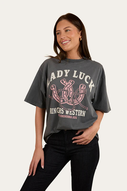 Lady Luck Womens Oversized T-Shirt - Washed Black