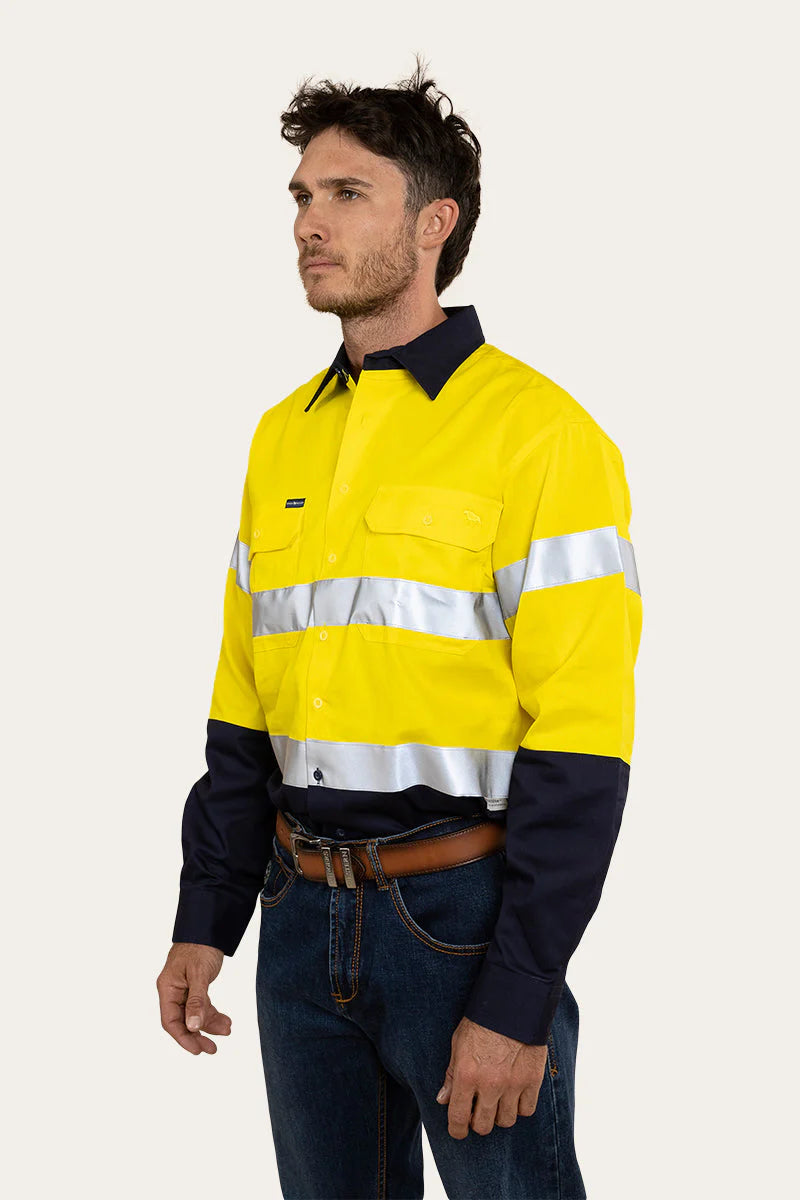 Broken Hill Mens Full Button Hivis Work Shirt  - Yellow