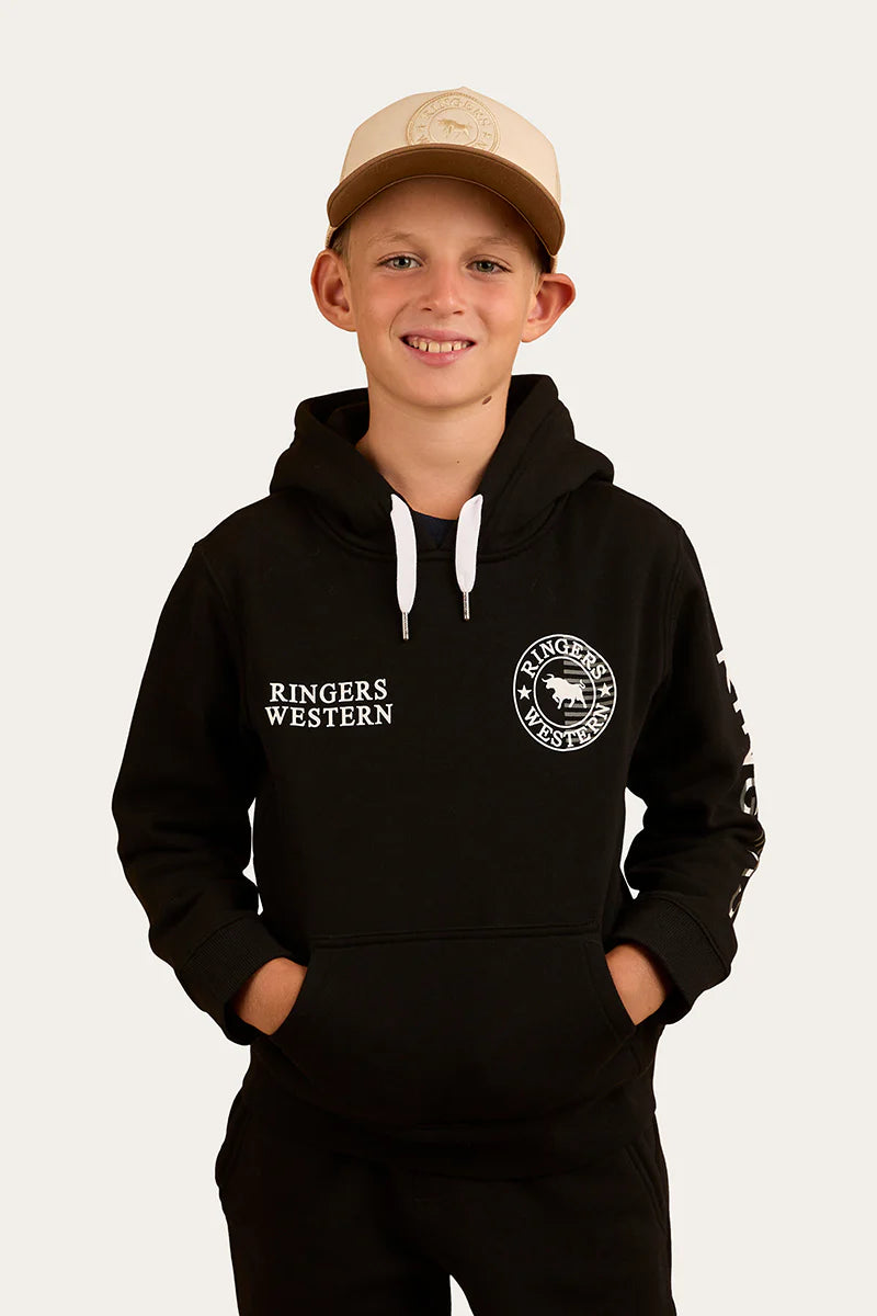 Jackaroo Flag Kids Pullover Hoodie - Black