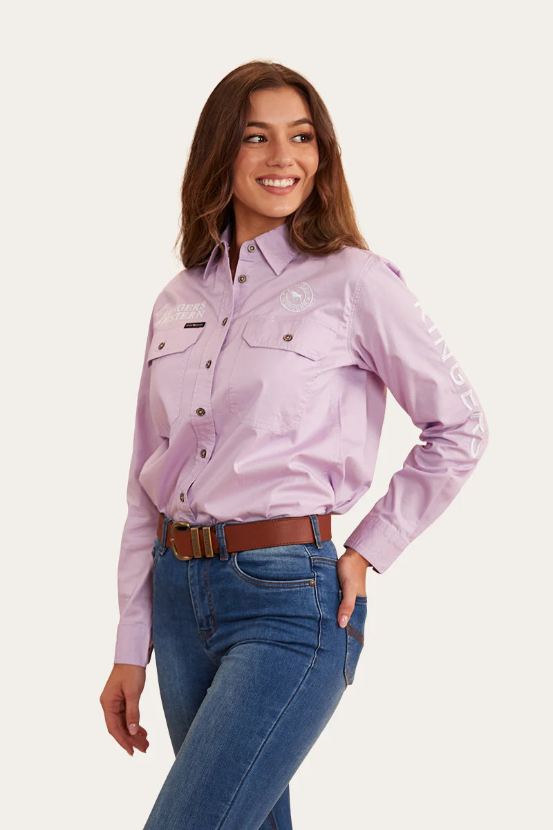 Signature Jillaroo Womens Full Button Work Shirt- Lavender/White