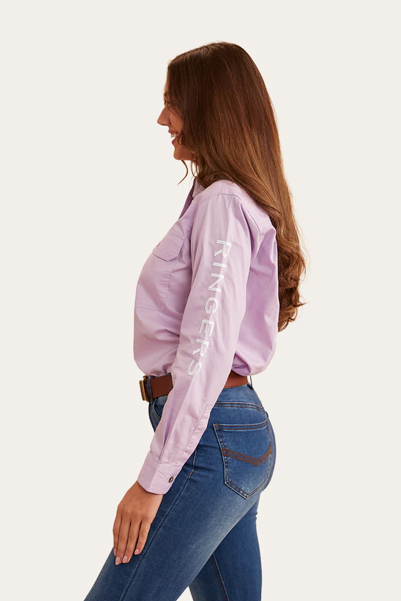 Signature Jillaroo Womens Full Button Work Shirt- Lavender/White