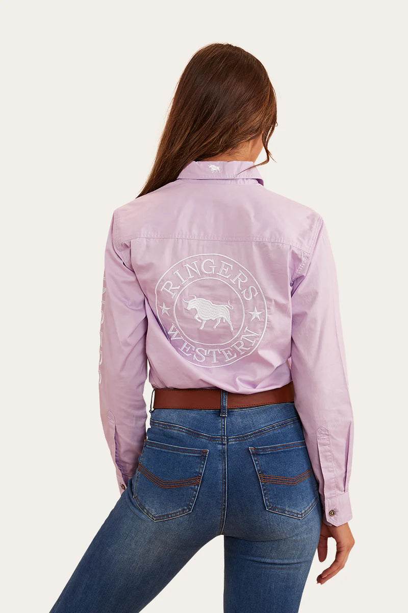 Signature Jillaroo Womens Full Button Work Shirt- Lavender/White