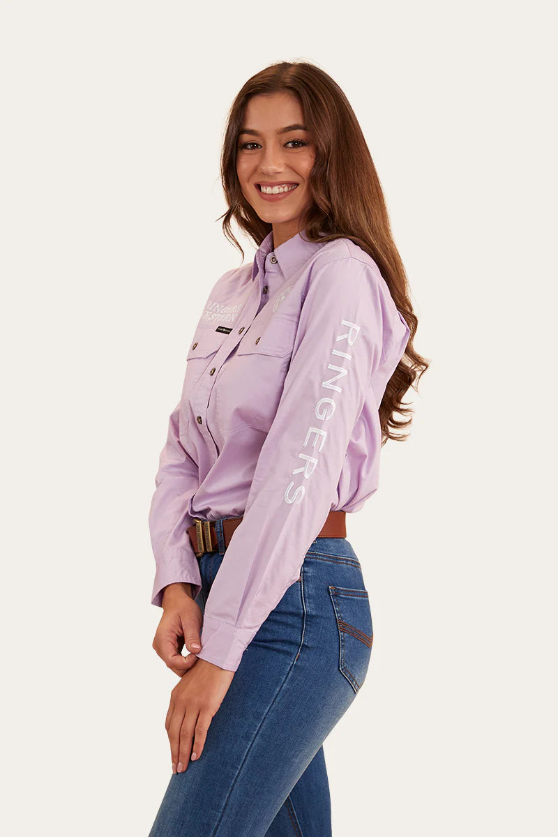 Signature Jillaroo Womens Full Button Work Shirt- Lavender/White