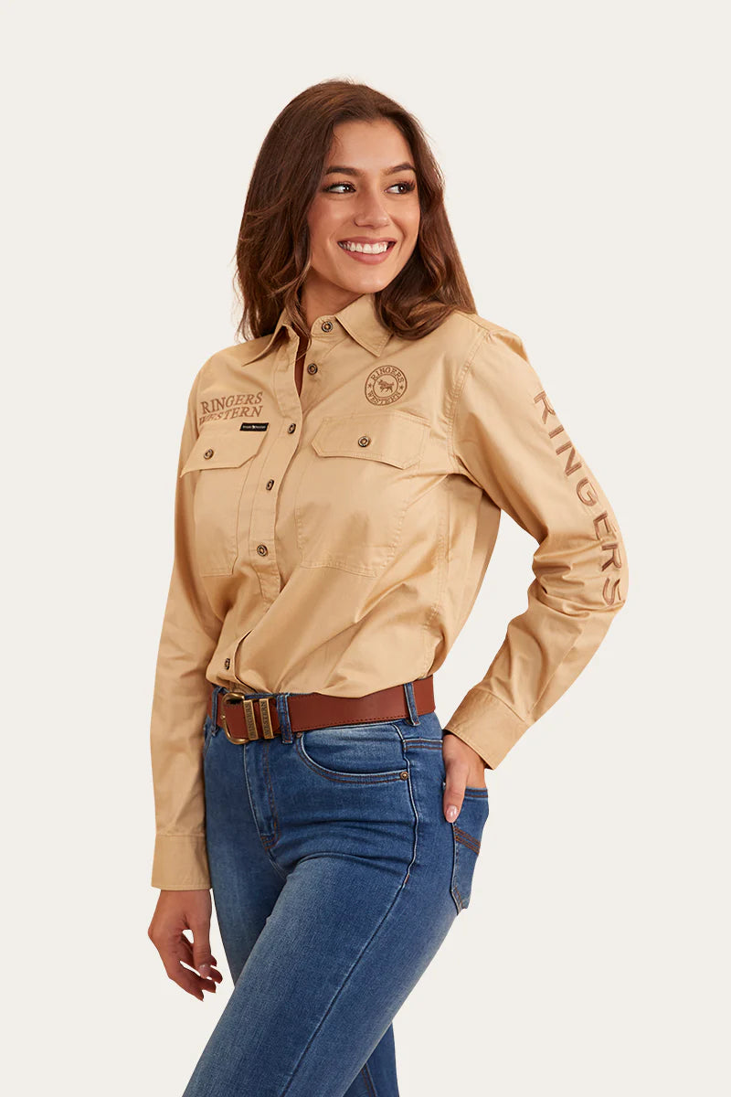 Signature Jillaroo Womens Full Button Work Shirt - Dark Sand / Clay
