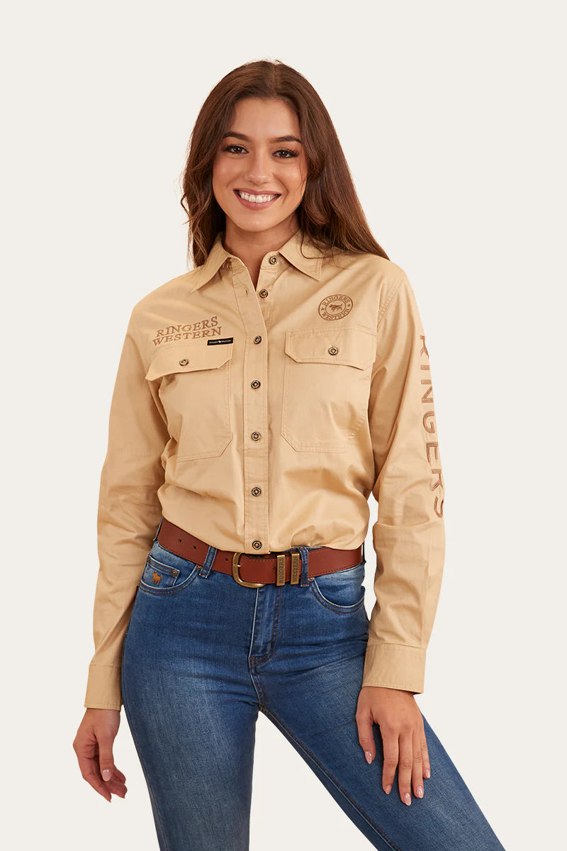 Signature Jillaroo Womens Full Button Work Shirt - Dark Sand / Clay