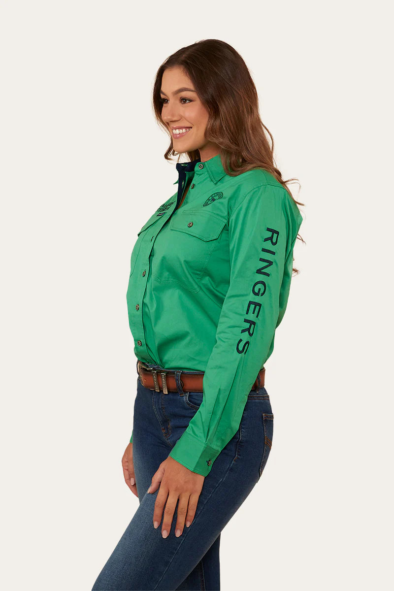 Signature Jillaroo Womens Full Button Work Shirt- Kelly Green /Navy