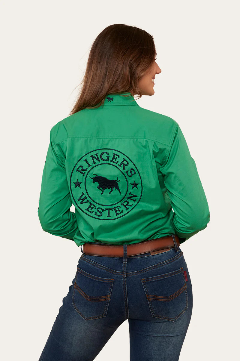 Signature Jillaroo Womens Full Button Work Shirt- Kelly Green /Navy