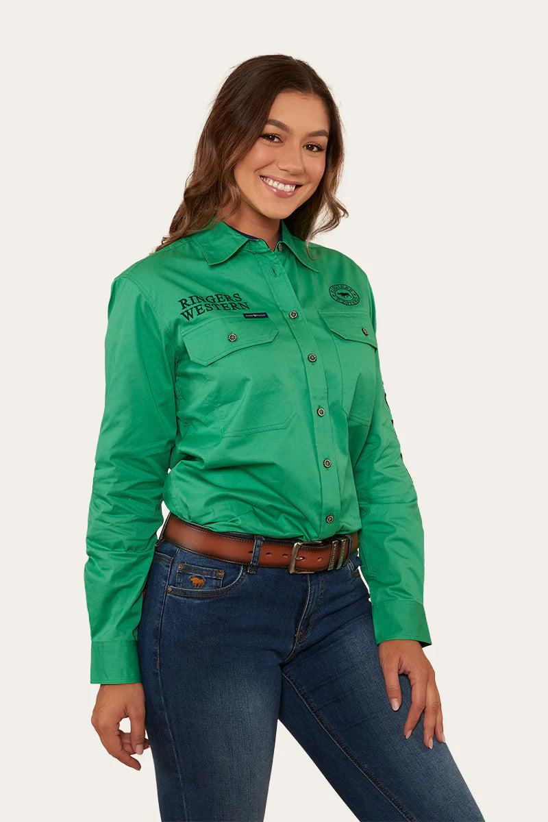 Signature Jillaroo Womens Full Button Work Shirt- Kelly Green /Navy