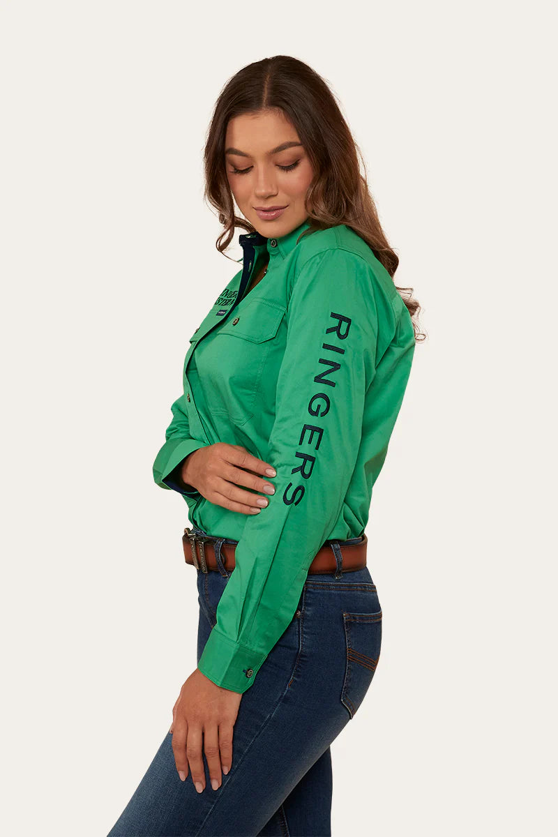 Signature Jillaroo Womens Full Button Work Shirt- Kelly Green /Navy