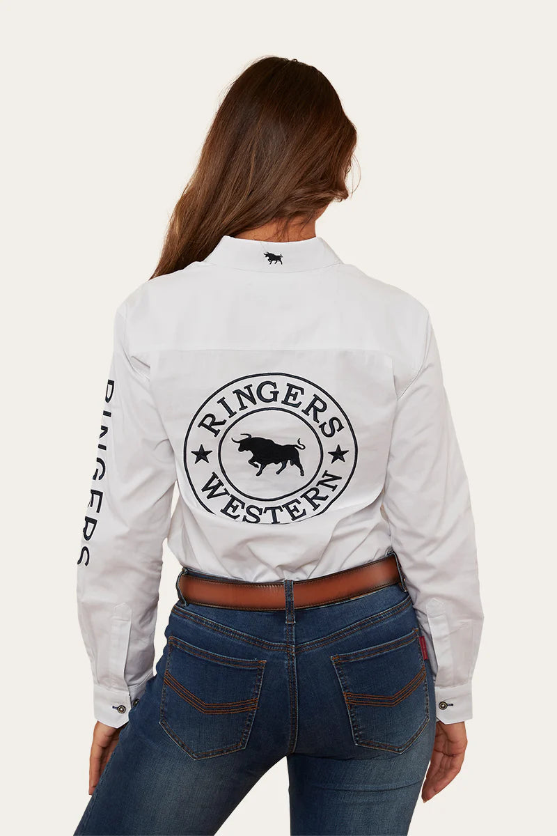 Signature Jillaroo Womens Full Button Work Shirt - White/Navy