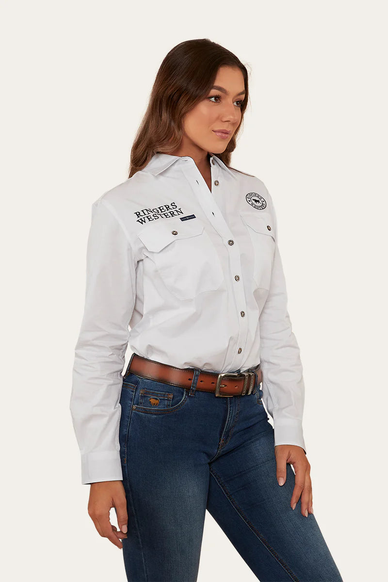 Signature Jillaroo Womens Full Button Work Shirt - White/Navy
