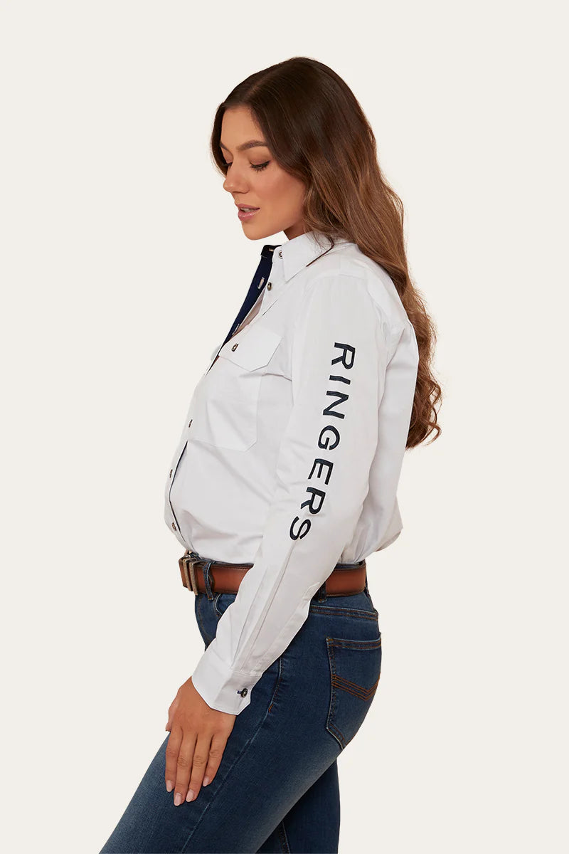 Signature Jillaroo Womens Full Button Work Shirt - White/Navy