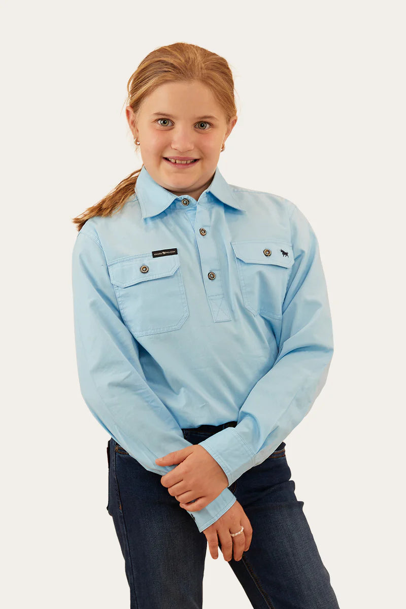 Ord River Kids Half Button Work Shirt - Sky Blue