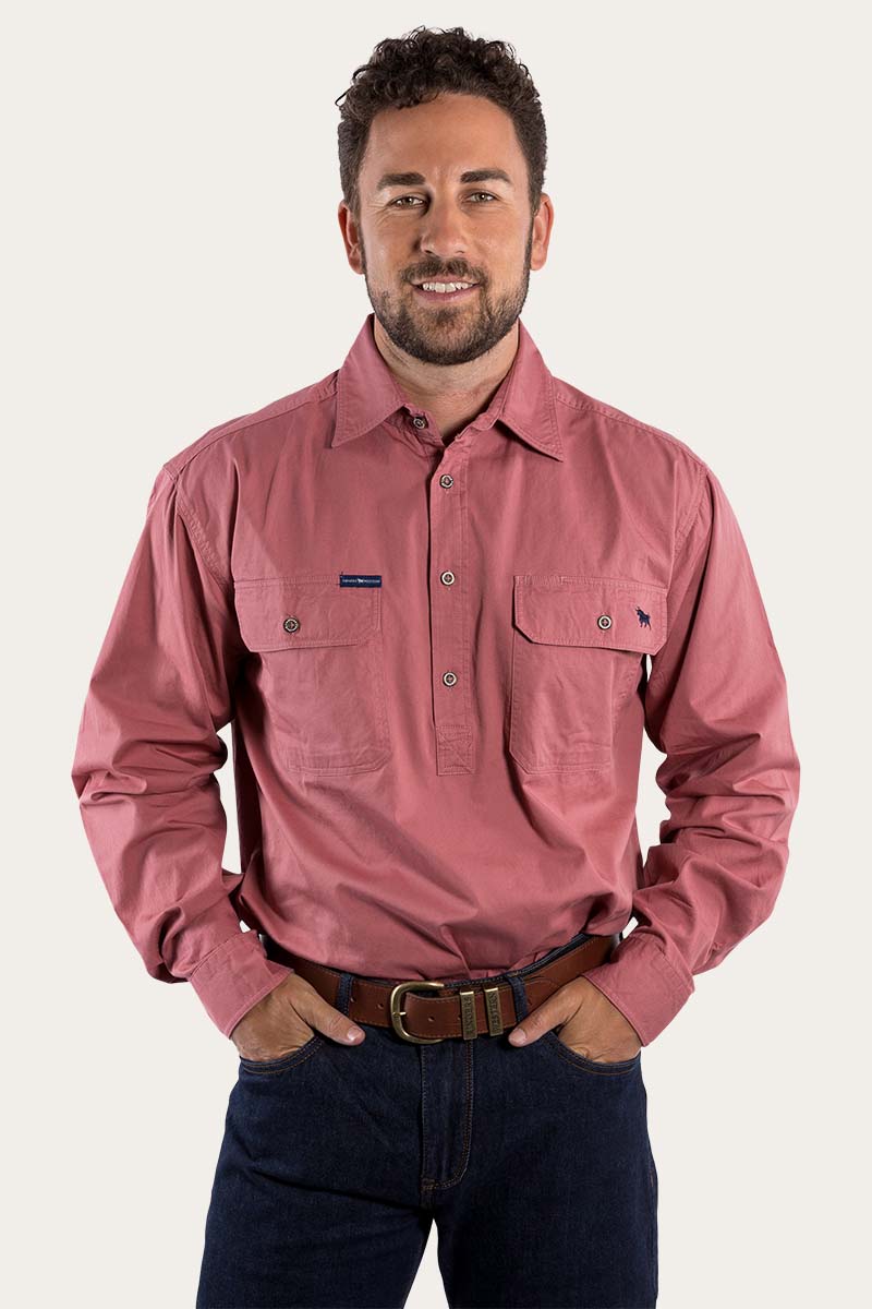 King River Mens Half Button Work Shirt  - Dusty Rose