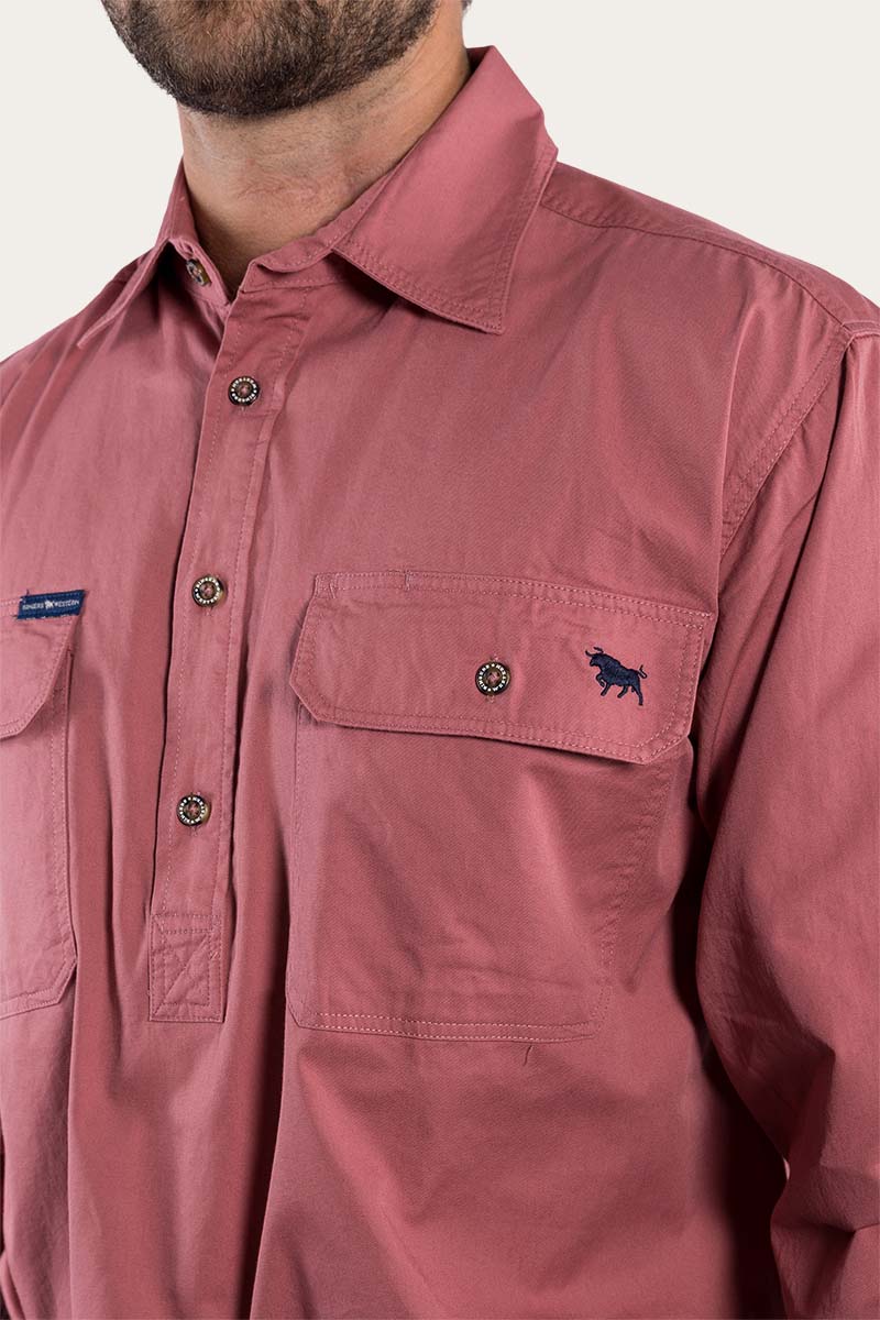 King River Mens Half Button Work Shirt  - Dusty Rose