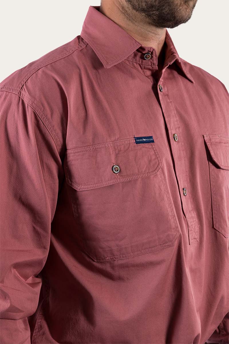King River Mens Half Button Work Shirt  - Dusty Rose