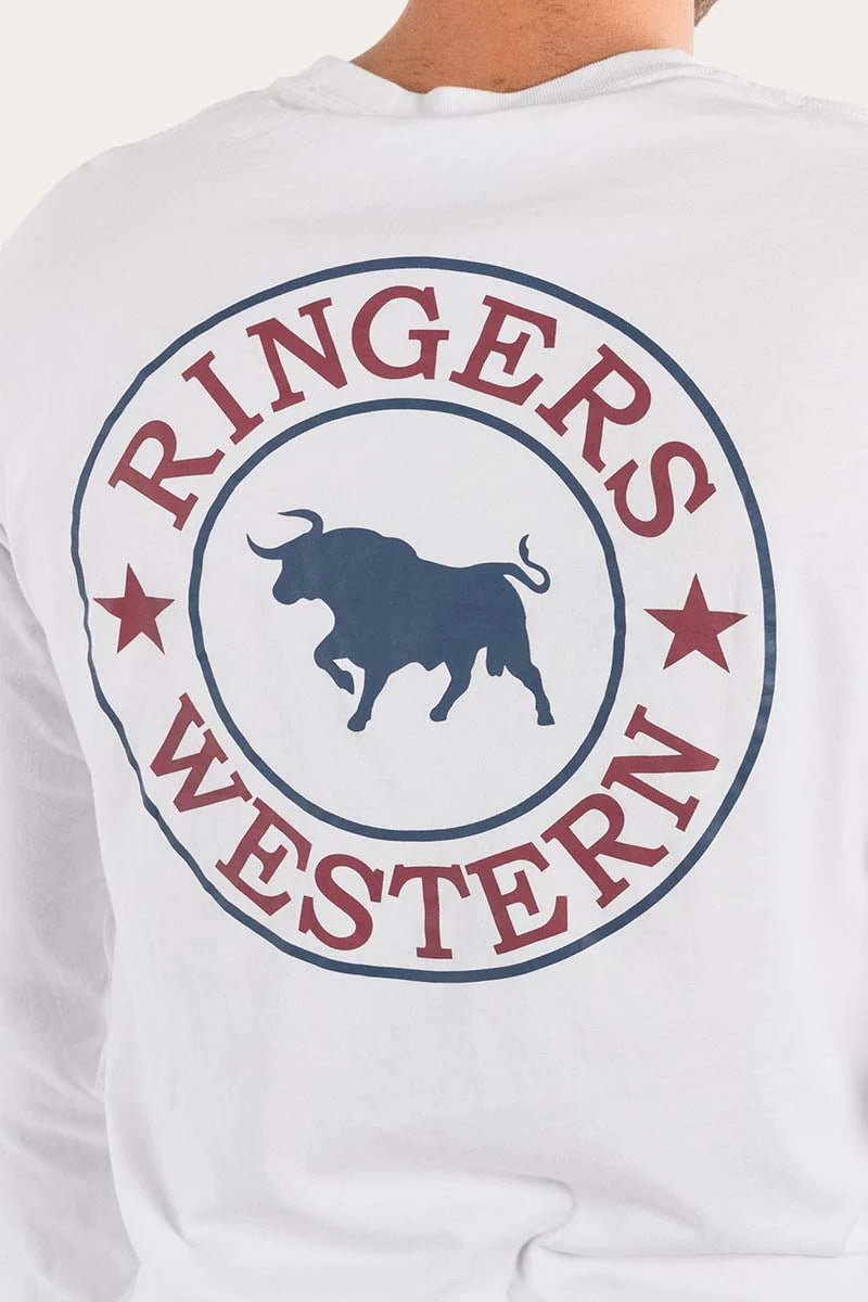 Signature Bull Mens Loose Fit T-Shirt - White With Multi Print
