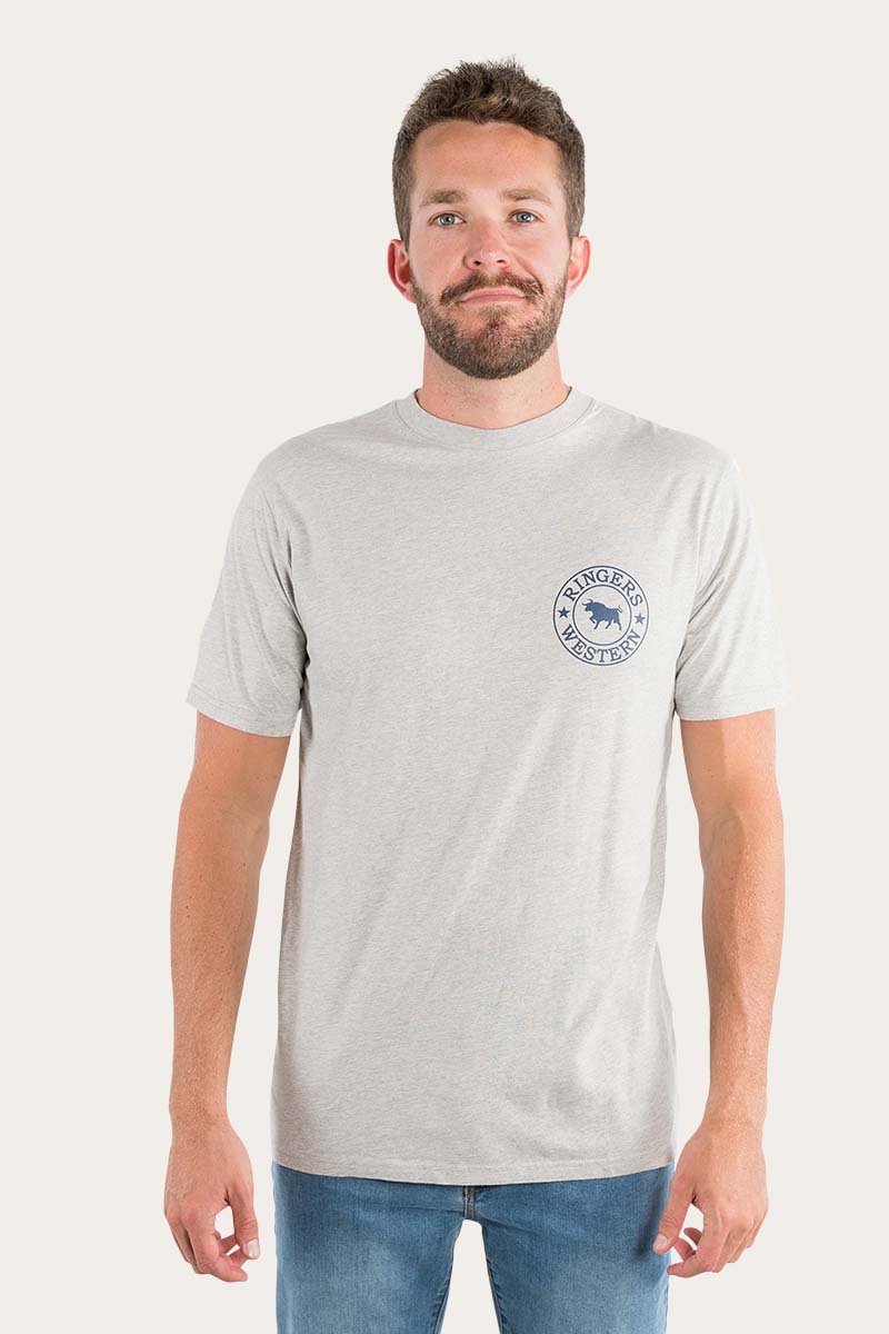 Signature Bull Mens Classic Fit T-Shirt - Grey Marle/Navy