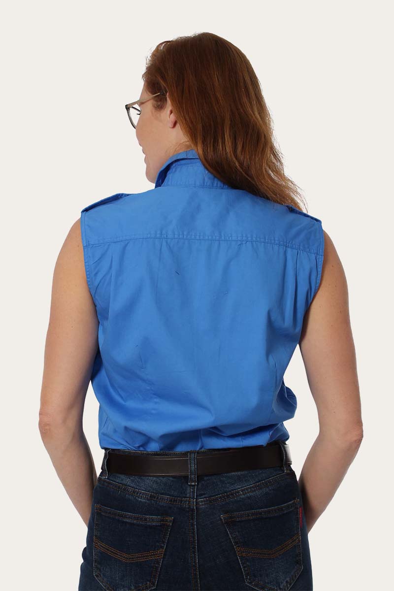 Pentecost River Womens Sleeveless Full Button Work Shirt - Blue - Ringers Western Toowoomba