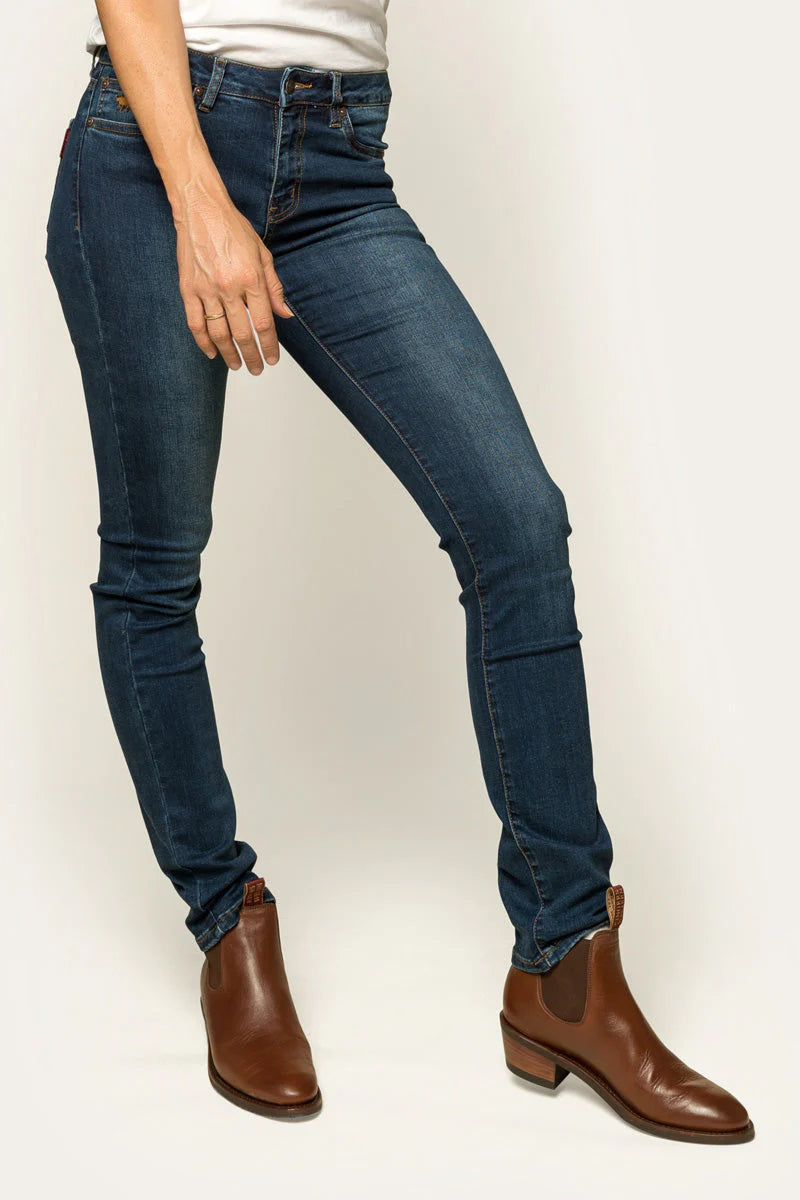 VICTORIA WOMENS MID RISE STRAIGHT LEG JEAN - CLASSIC BLUE - Ringers Western Toowoomba