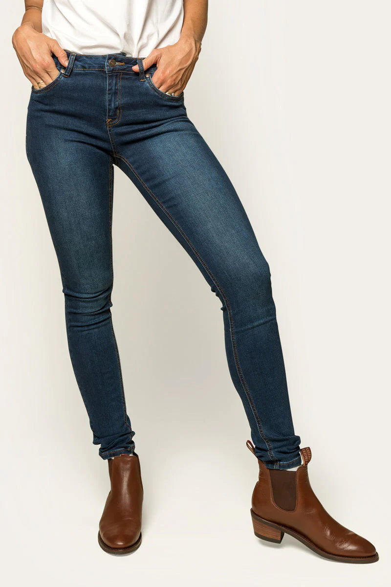 VICTORIA WOMENS MID RISE STRAIGHT LEG JEAN - CLASSIC BLUE - Ringers Western Toowoomba