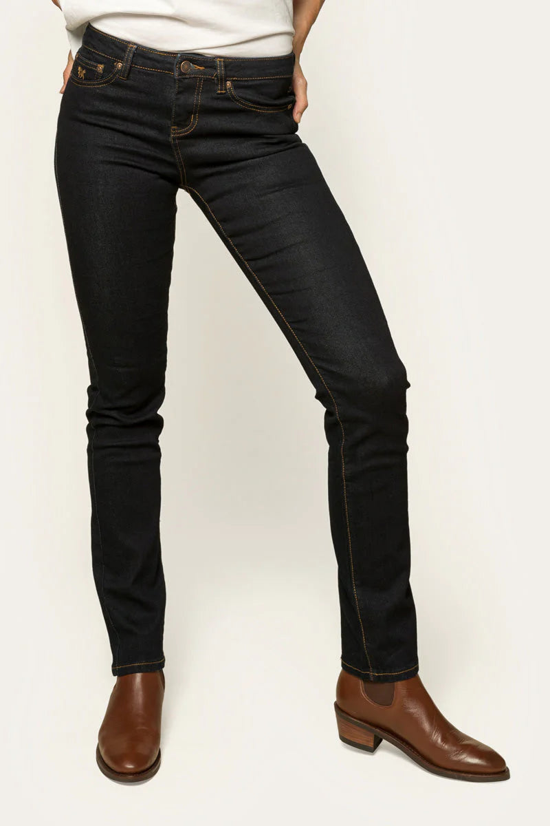 VICTORIA WOMENS MID RISE STRAIGHT LEG JEAN - DARK BLUE - Ringers Western Toowoomba