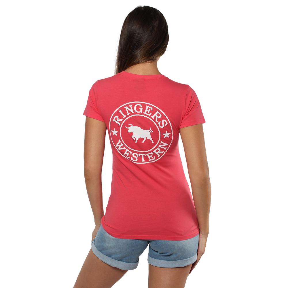 Signature Bull Womens Classic Fit T-Shirt - Camelia Rose With White Print