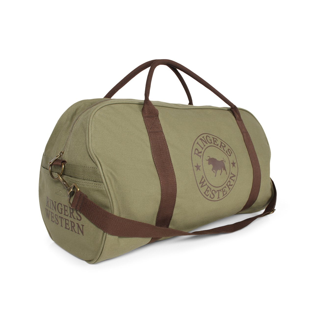 GUNDAGAI DUFFLE BAG - KHAKI WITH DEEP BROWN PRINT - Ringers Western Toowoomba