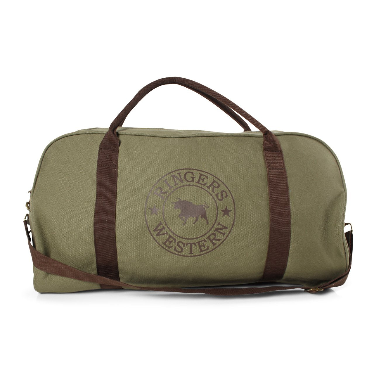 GUNDAGAI DUFFLE BAG - KHAKI WITH DEEP BROWN PRINT - Ringers Western Toowoomba