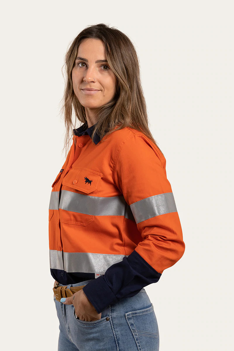 Bindara Womens Full Button High Vis Work Shirt  - Neon Orange