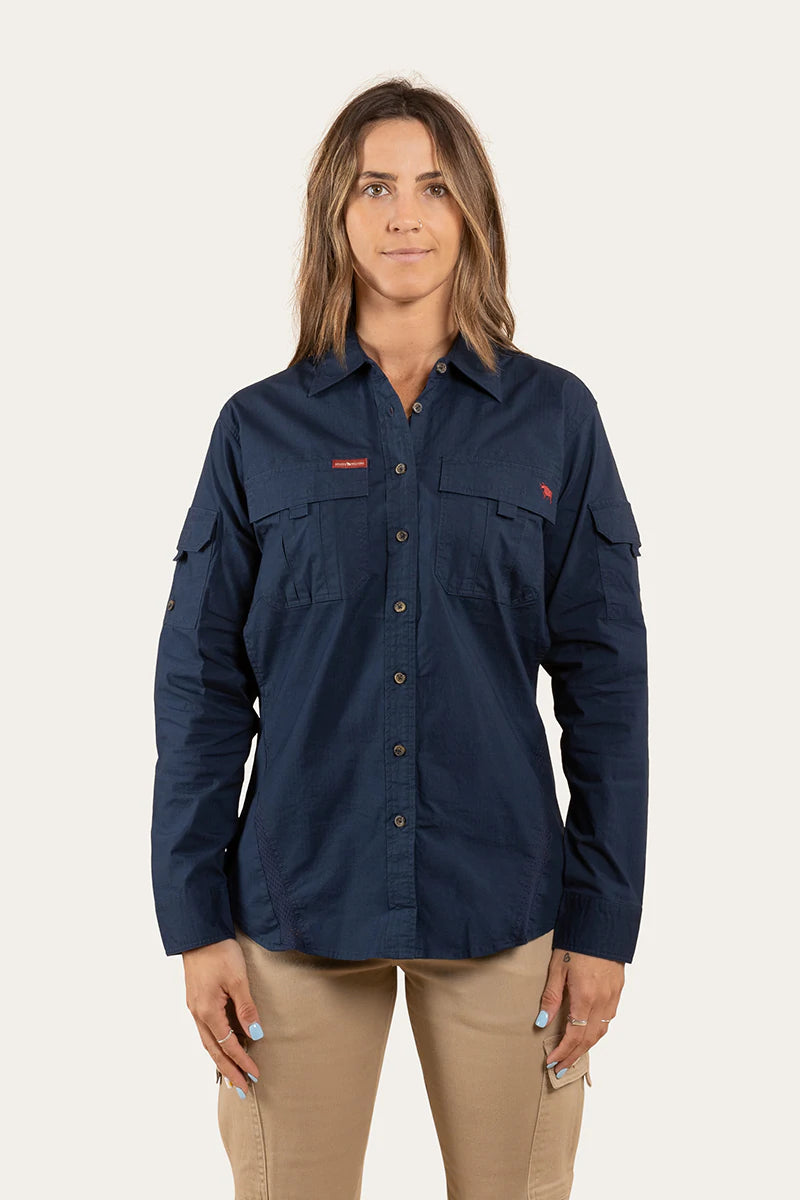 Rosebery Womens Ripstop  Full Button Work Shirt - Dark Navy
