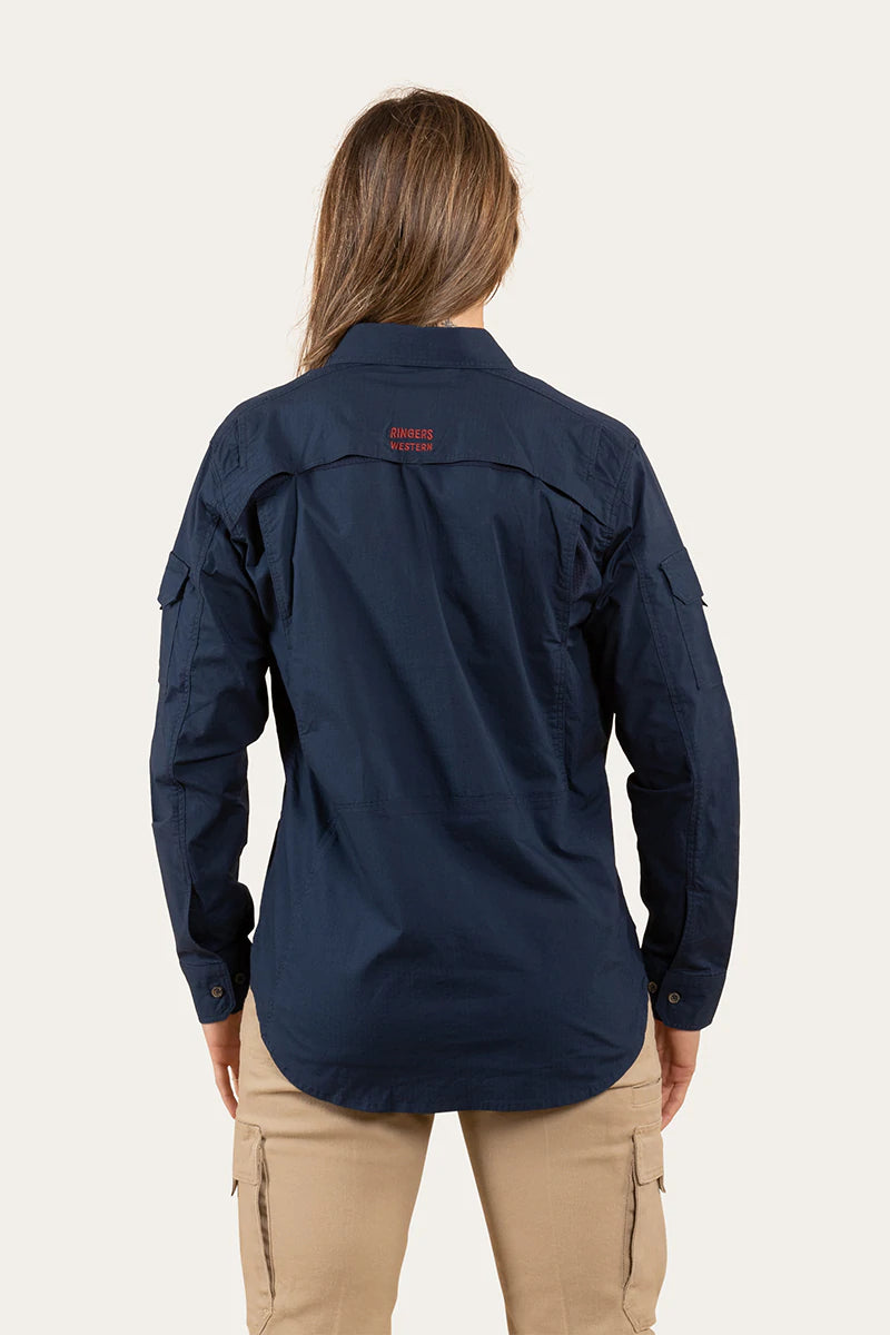 Rosebery Womens Ripstop  Full Button Work Shirt - Dark Navy